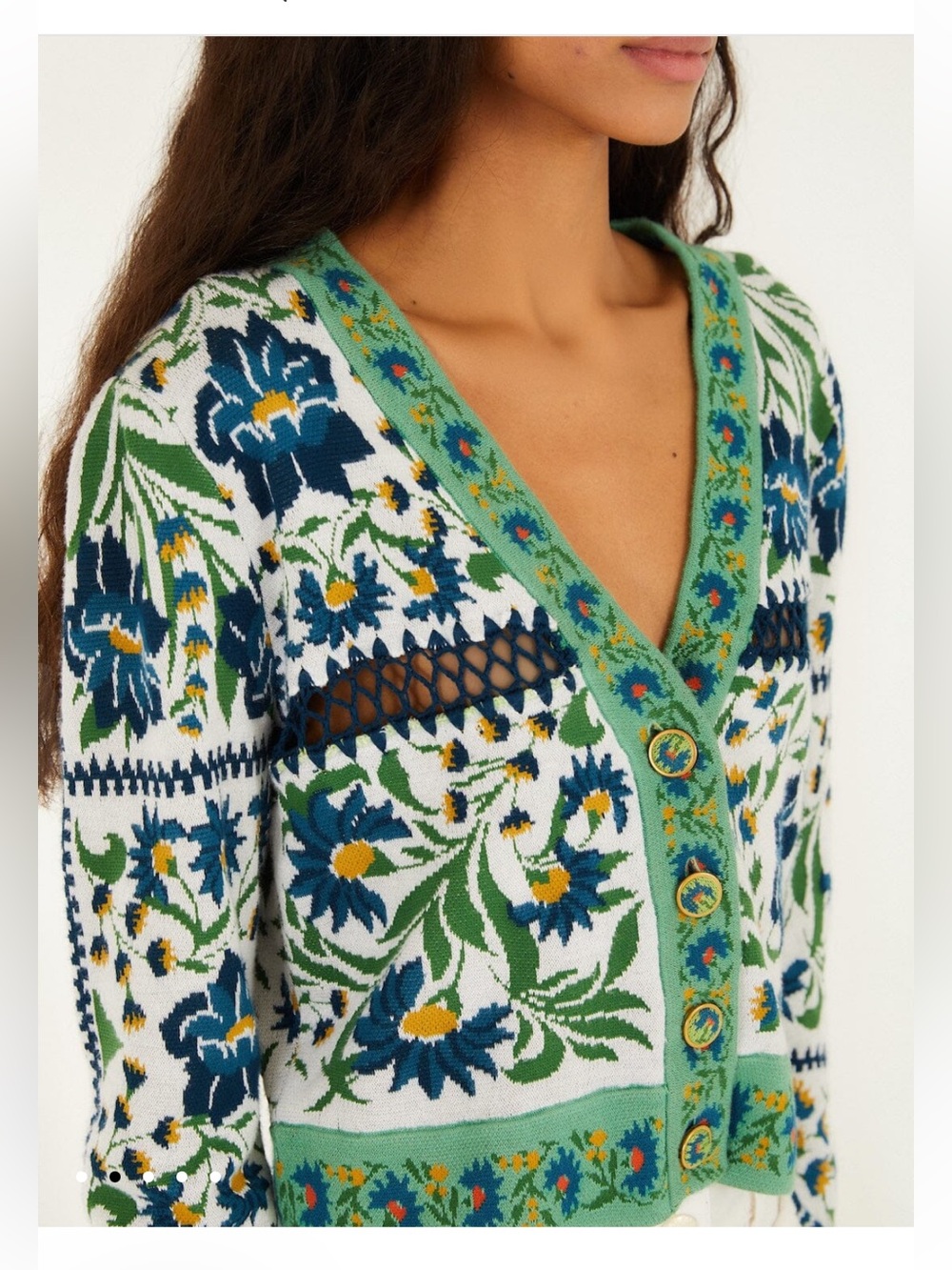 NWOT Farm Rio OFF WHITE MANOELA BUTTON KNIT CARDIGAN Size XS - Picture 2 of 12